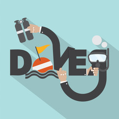 Snorkel And Oxygen Tank In Hand With Diver Typography Design Vector