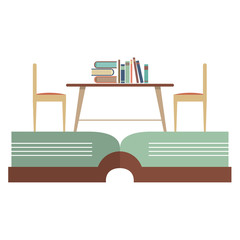 Vintage Chairs And Bookcase On Huge Book Vector Illustration