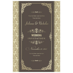 Wedding Invitation cards in an vintage-style brown and gold.