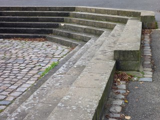 grey concrete outdoor stairs with pavement