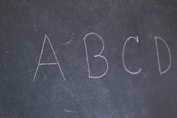 Blackboard with the first letters of the alphabet written on it
