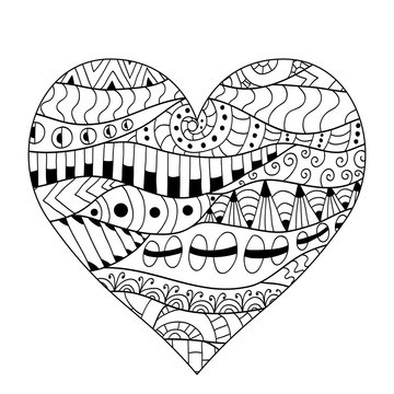 Hand drawn ornate heart for adult anti stress.
