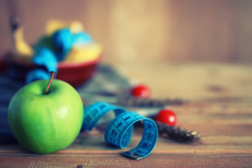 diet fruit apple centimeter wooden background