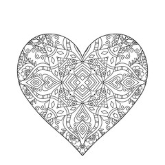 Hand drawn ornate heart for adult anti stress.