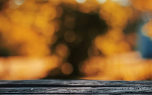 Background Table Wooden Autumn Outdoor Bokeh