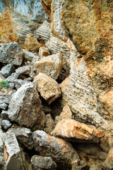 Rocks surface, cliffs texture, pile of stones. Closeup natural background.