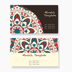 Business cards with hand drawn round ornament / Mandala style