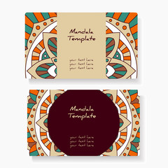 Business cards with hand drawn round ornament / Mandala style