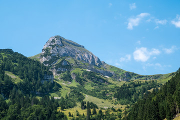 Fototapeta na wymiar A Swiss mountain in the blue sky