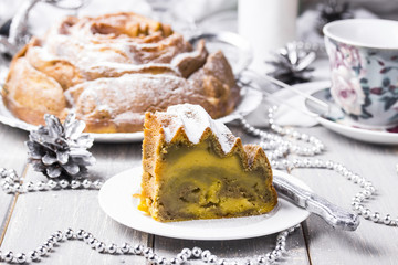 cake with pumpkin, zucchini and matcha