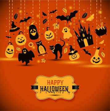 Halloween banner on orange background. Invitation to night party