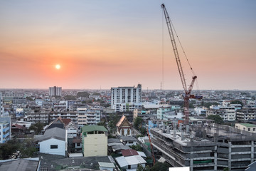 Fototapeta na wymiar Landscape bangkok building and constructure at sunset
