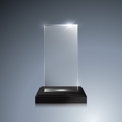 Glass trophy award. Vector crystal 3D mockup