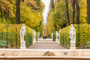 Autumn alley on the park alley Summer Garden in St. Petersburg