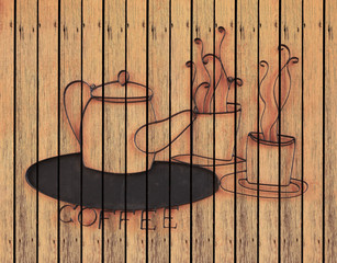 coffee shop sign iron art on old wood