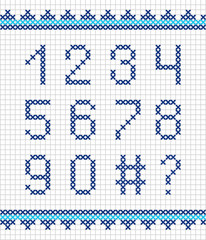 Cross stitch numerals. Vector embroidery