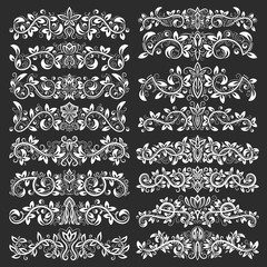 Ornate decorative ornaments. Design ornamental elements. Vintage headline decorations big set. Floral tattoo in baroque style.