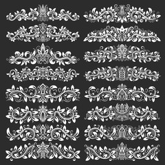 Ornate decorative ornaments. Design ornamental elements. Vintage headline decorations big set. Floral tattoo in baroque style.