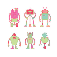 Cute colorful robot icon set on white background vector illustration