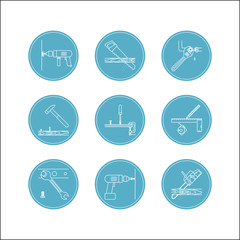 Home repair line icons. Home repair tools vector set, icons in blue circles