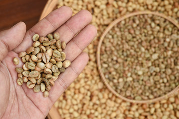 coffee beans on hand for background