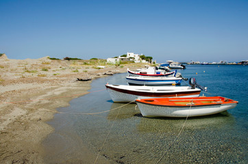 Fototapeta premium Tranquil scene os small fisherboats at the harbor of Skyros isla