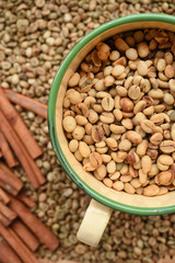 coffee beans with cinnamon sticks for background