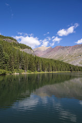 Fototapeta na wymiar Reflection of landscape on the lake in Glacier National Park