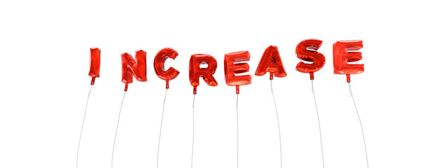 INCREASE - word made from red foil balloons - 3D rendered.  Can be used for an online banner ad or a print postcard. © Chris Titze Imaging