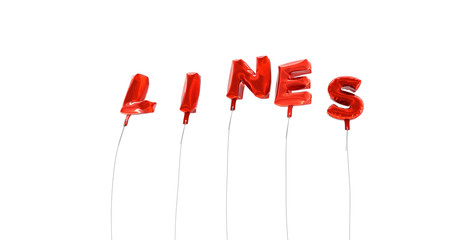 LINES - word made from red foil balloons - 3D rendered.  Can be used for an online banner ad or a print postcard.