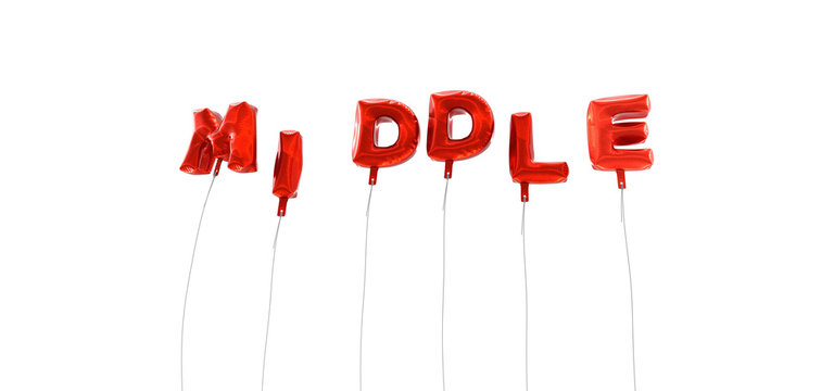 MIDDLE - word made from red foil balloons - 3D rendered.  Can be used for an online banner ad or a print postcard.