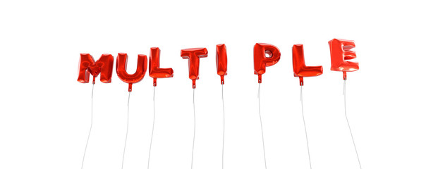 MULTIPLE - word made from red foil balloons - 3D rendered.  Can be used for an online banner ad or a print postcard.