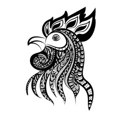 Silhouette of the cock head. Zentangle style. Cock Symbol of New Year 2017