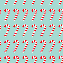 Merry Christmas Candy Cane. Flat design. Blue background. Seamless Pattern.