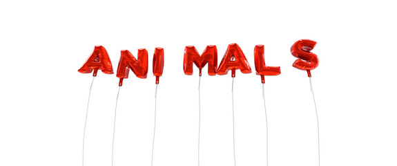 ANIMALS - word made from red foil balloons - 3D rendered.  Can be used for an online banner ad or a print postcard.
