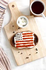 homemade sandwiches with image of american flag on breakfast