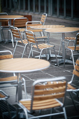 Wooden chairs and tables