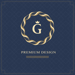 Emblem of the weaving circle. Monogram design elements, graceful template. Simple logo design Letter G for Royalty, business card, Boutique, Hotel, Heraldic, Web design, Jewelry. Vector illustration