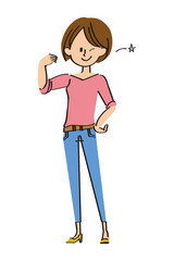 普段着ジーパンの女性　やる気