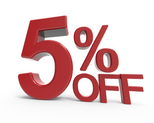3d rendering of a 5% off symbol