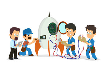 engineers and designers collect rocket.