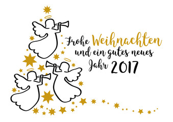 Grußkarte Weihnachten 2017 Weihnachtsengel und Christbaum