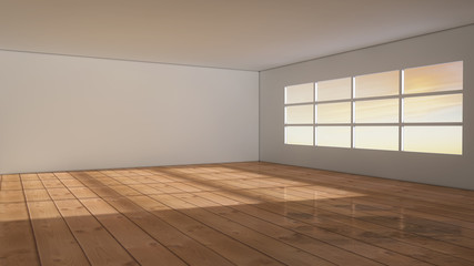 3d indoor apartment with parquet and natural light