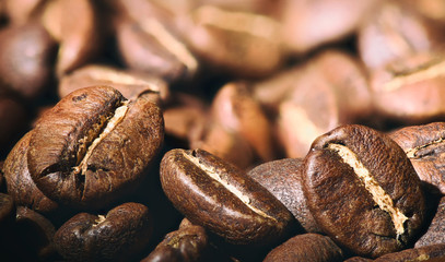 roasted coffee beans. macro