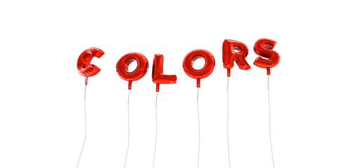 COLORS - word made from red foil balloons - 3D rendered.  Can be used for an online banner ad or a print postcard.