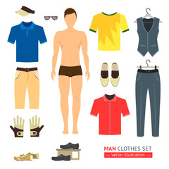 Man or Boy Clothes Set. Vector