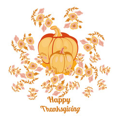 Vector Illustration of a Happy Thanksgiving Celebration Design with Pumpkins and flora pattern