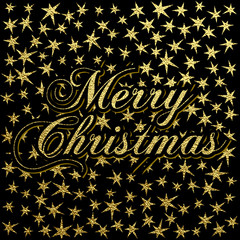 Merry Christmas gold glittering lettering design. Vector illustration