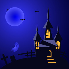 Halloween Vector Background with Spooky House