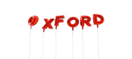 OXFORD - word made from red foil balloons - 3D rendered.  Can be used for an online banner ad or a print postcard.